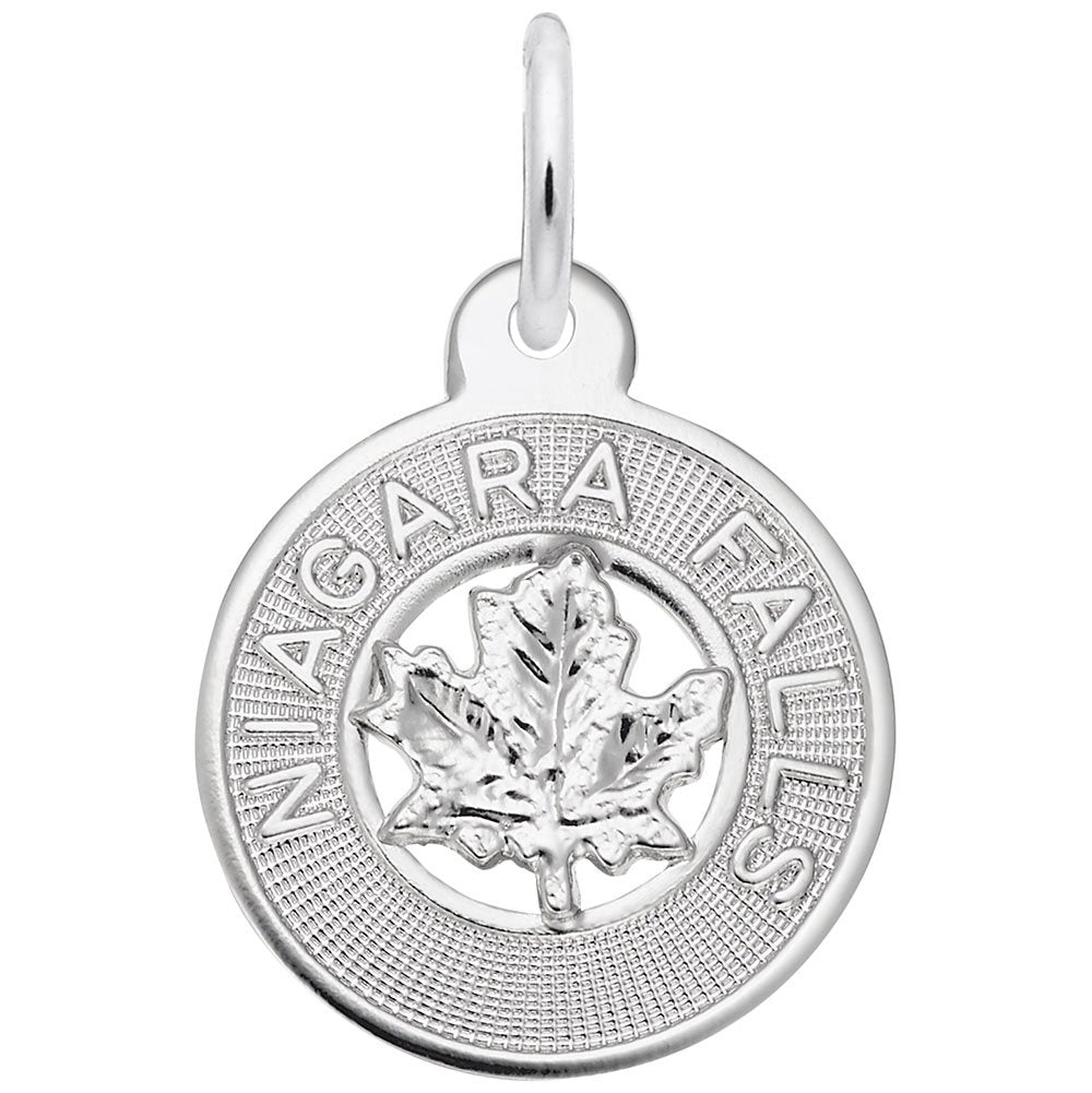Image Title Rembrandt Charms Niagara Falls Maple Leaf Charm Pendant Available in Gold or Sterling Silver