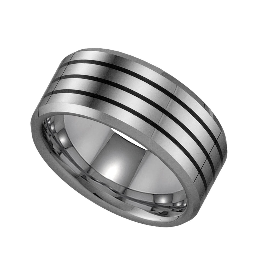 Image Title Tungsten Mens Black Lines Mens Wedding Band Comfort-Fit 9mm Size-13.5