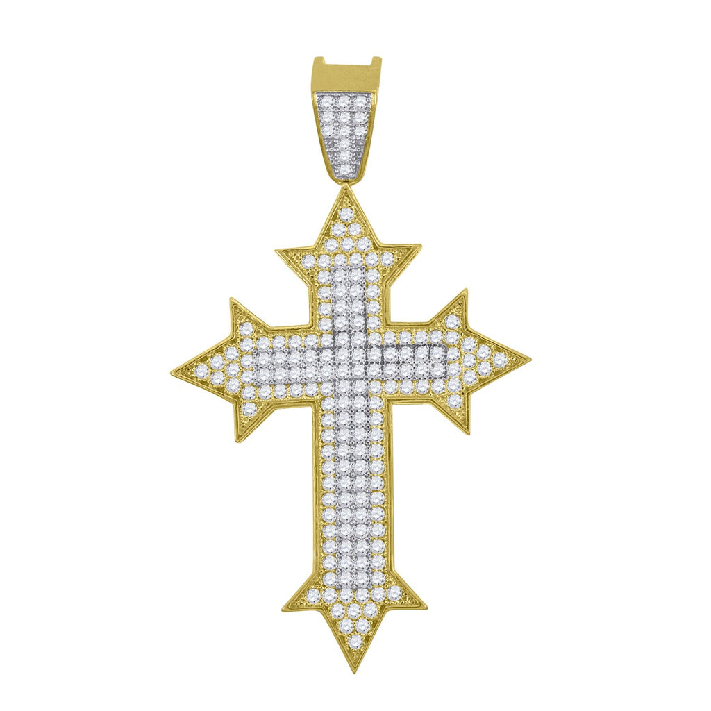 Image Title 10kt Gold Two-tone CZ Mens Cross Ht:52.5mm x W:30.5mm Religious Charm Pendant