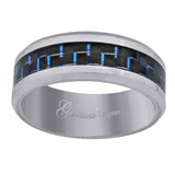 Image Title Tungsten Blue Carbon Fiber Inlay Polished Beveled Edges Mens Comfort-fit 8mm Size-14 Wedding Anniversary Band