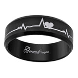 Image Title Tungsten Black Heart Beat EKG Comfort-fit 8mm Size-11 Mens Wedding Band