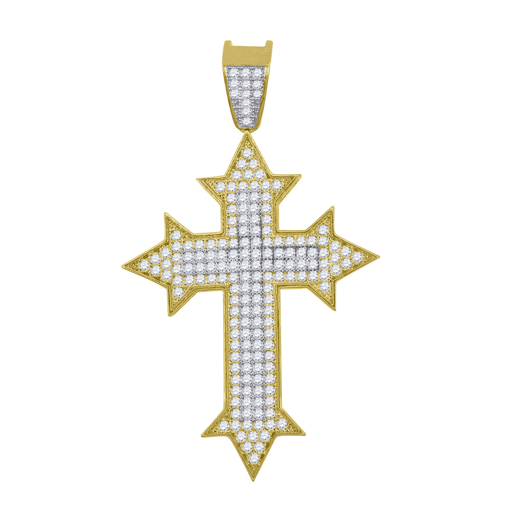 Image Title 10kt Gold Two-tone CZ Mens Cross Ht:52.5mm x W:30.5mm Religious Charm Pendant
