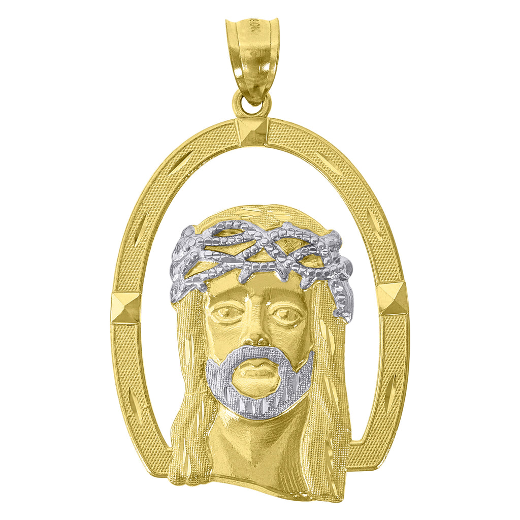 Image Title 10kt Two-tone Gold Mens Women Textured Jesus Christ Religious Charm Pendant