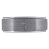 Image Title Tungsten Brushed Center Cross Step Edges Mens Comfort-fit 8mm Sizes 7 - 14 Wedding Anniversary Band