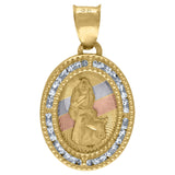 Image Title 10kt Tri-Color Gold Unisex Cubic Zirconia CZ Religious Oval Charm Pendant