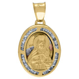 Image Title 10kt Tri-Color Gold Unisex Cubic Zirconia CZ Saint Barbara Religious Oval Charm Pendant