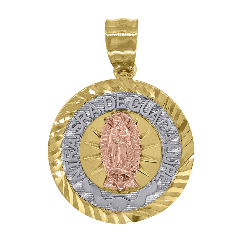 Image Title 14kt Gold Unisex Tri-color DC Nuestra De Guadalupe Medallion Religious Ht:23.7mm Pendant Charm