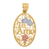 Image Title 14kt Gold Womens Tri-color Te Amo Flower Heart Oval Ht:29.3mm Pendant Charm