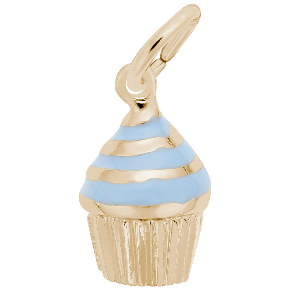Image Title Rembrandt Charms Gold Plated Sterling Silver Cupcake - Blue Icing Charm Pendant