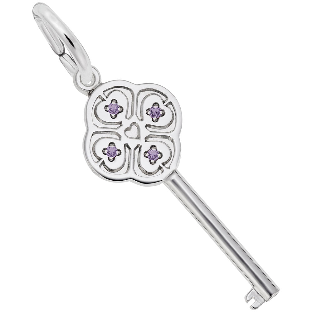 Image Title Rembrandt Charms 925 Sterling Silver Key Lg 4 Heart Feb Charm Pendant