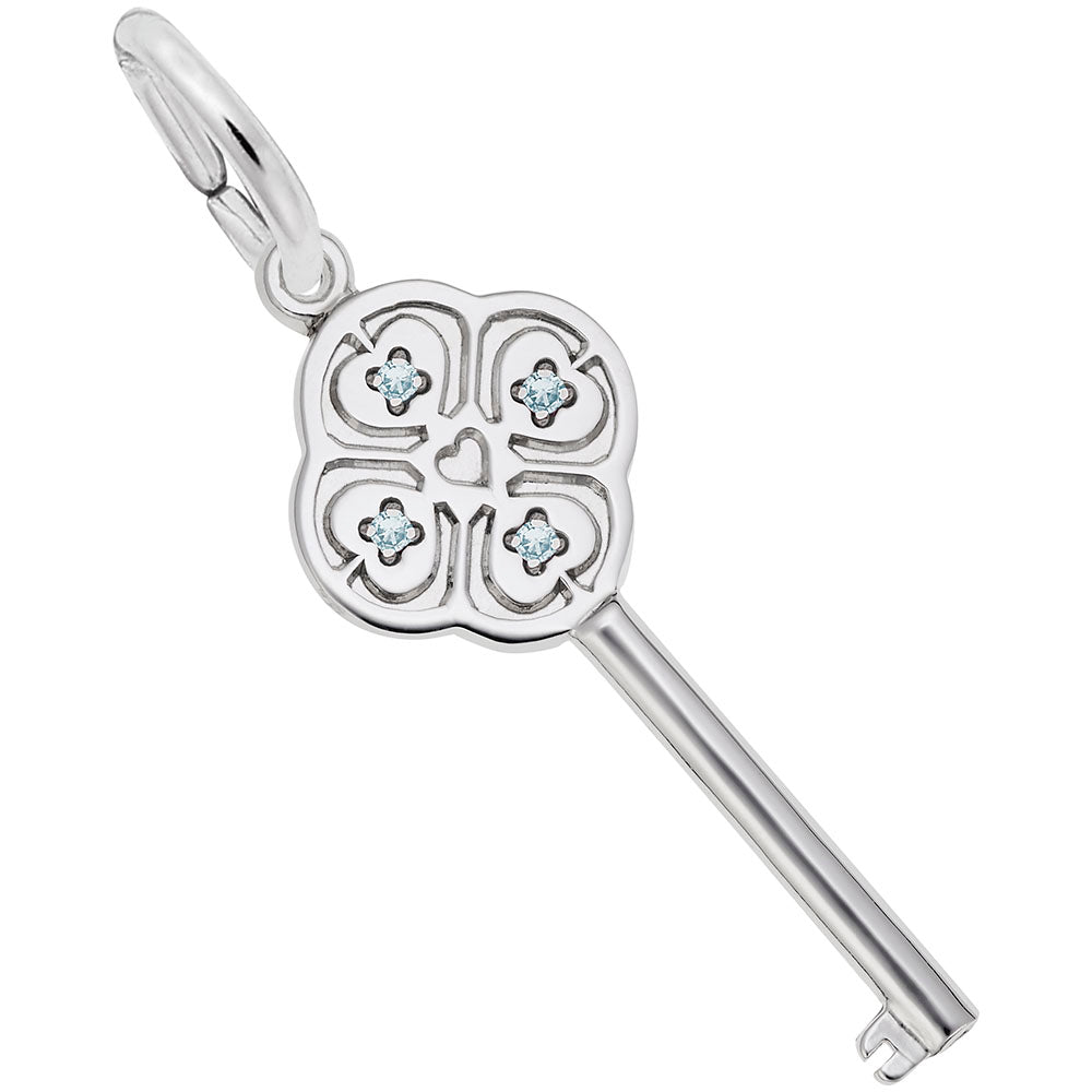 Image Title Rembrandt Charms 925 Sterling Silver Key Lg 4 Heart March Charm Pendant