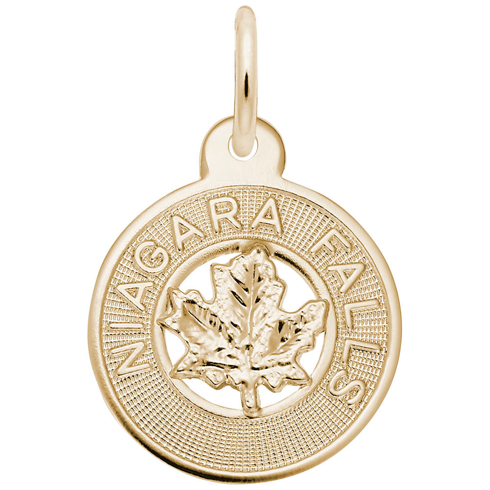 Image Title Rembrandt Charms 14K Yellow Gold Niagara Falls Maple Leaf Charm Pendant