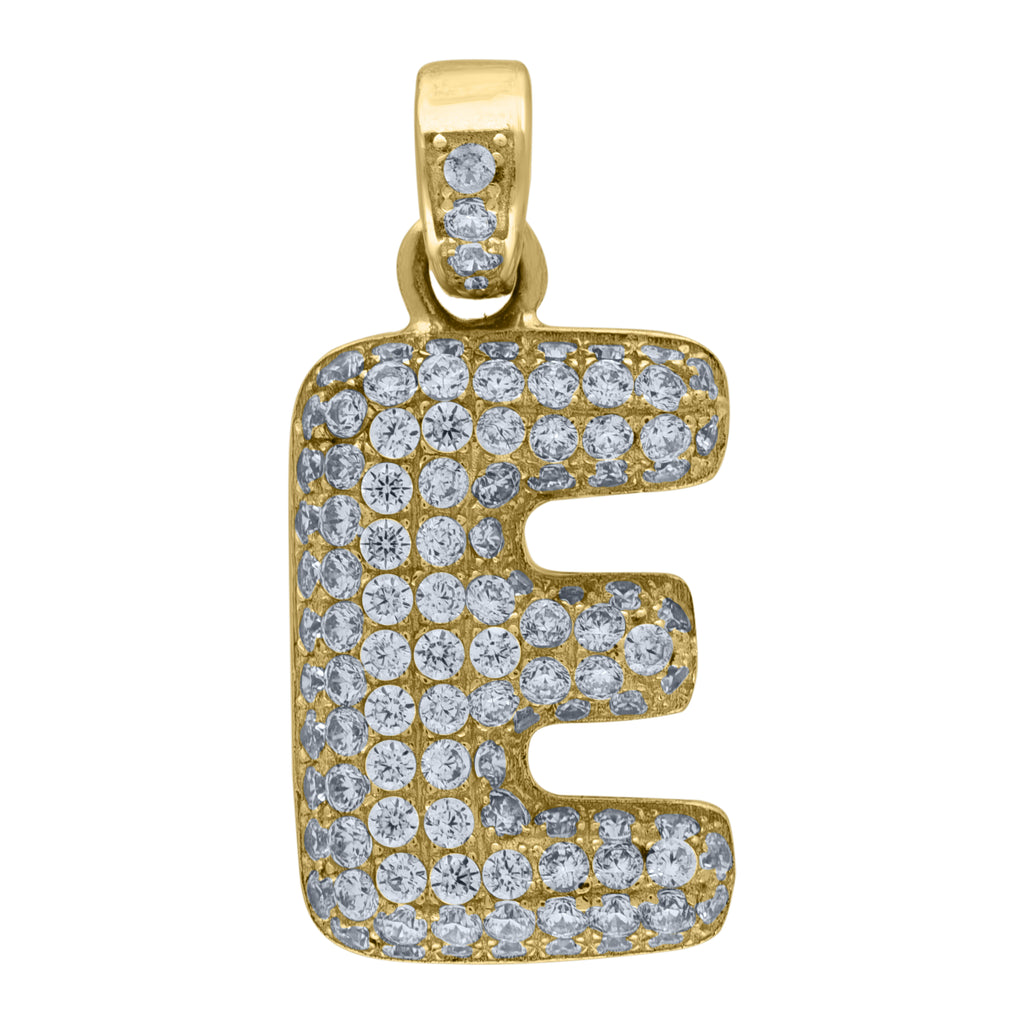 Image Title 10kt Yellow Gold Unisex Cubic Zirconia CZ Initial Letter E Charm Pendant
