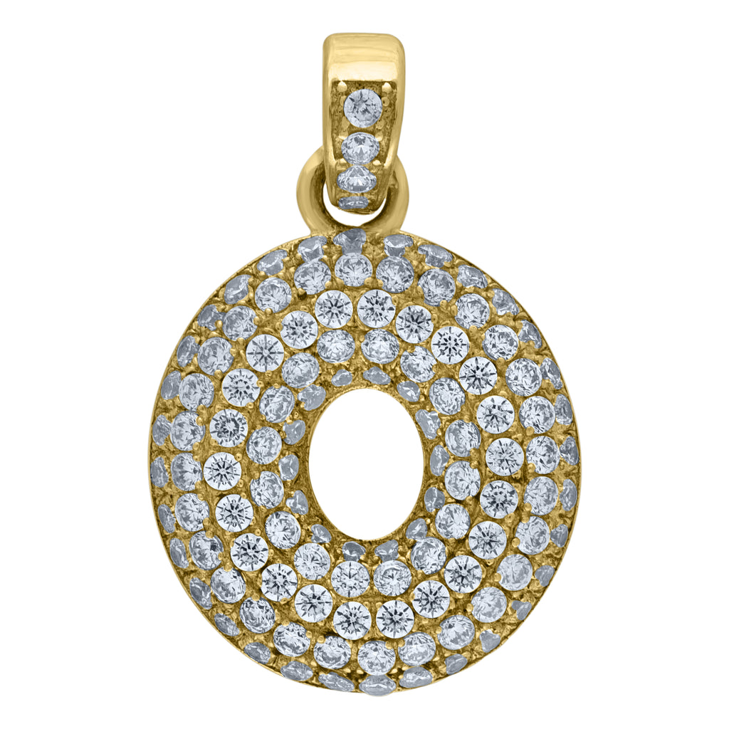 Image Title 10kt Yellow Gold Unisex Cubic Zirconia CZ Initial Letter O Charm Pendant