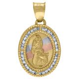 Image Title 10kt Tri-Color Gold Unisex Cubic Zirconia CZ Religious Oval Charm Pendant