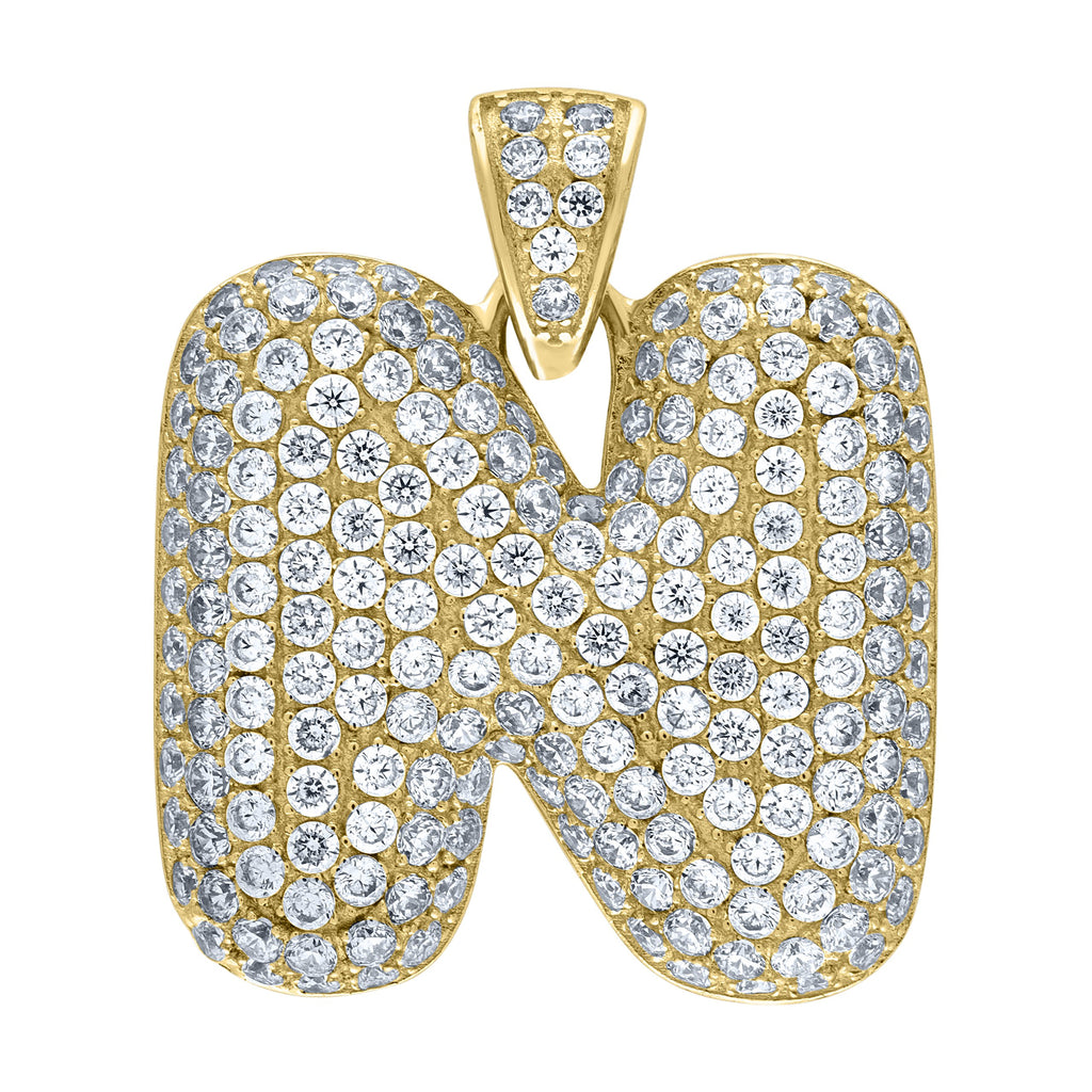 Image Title 10kt Yellow Gold Unisex Cubic Zirconia CZ Initial Letter N Charm Pendant