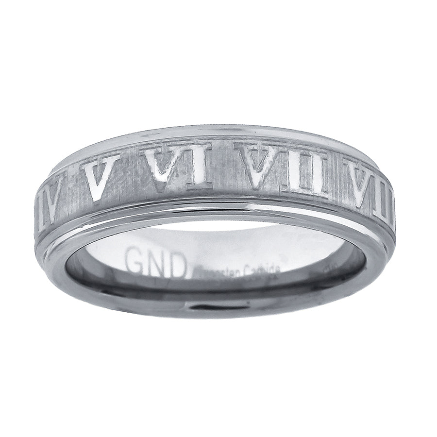 Image Title Tungsten Mens Roman Numerals Beveled Edges Comfort Fit Anniversary Band 6mm Sizes 7 To 14