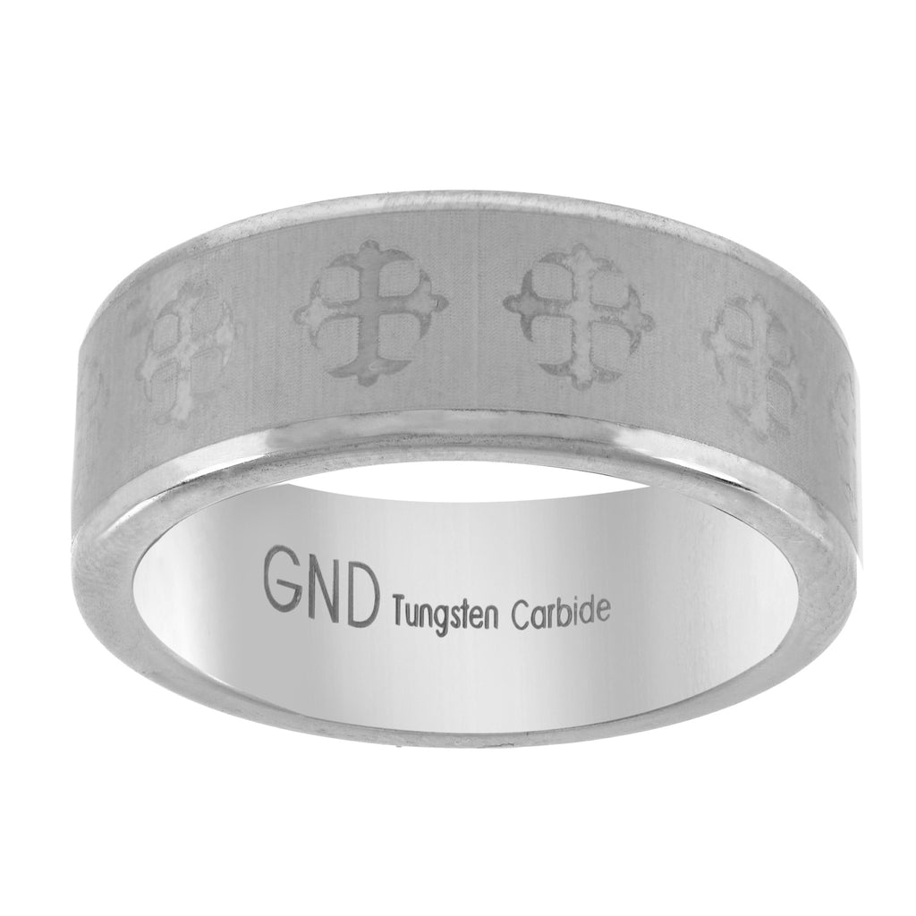 Image Title Tungsten Brushed Center Laser Cross Etched Mens Comfort-fit 8mm Sizes 7 - 14 Wedding Anniversary Band