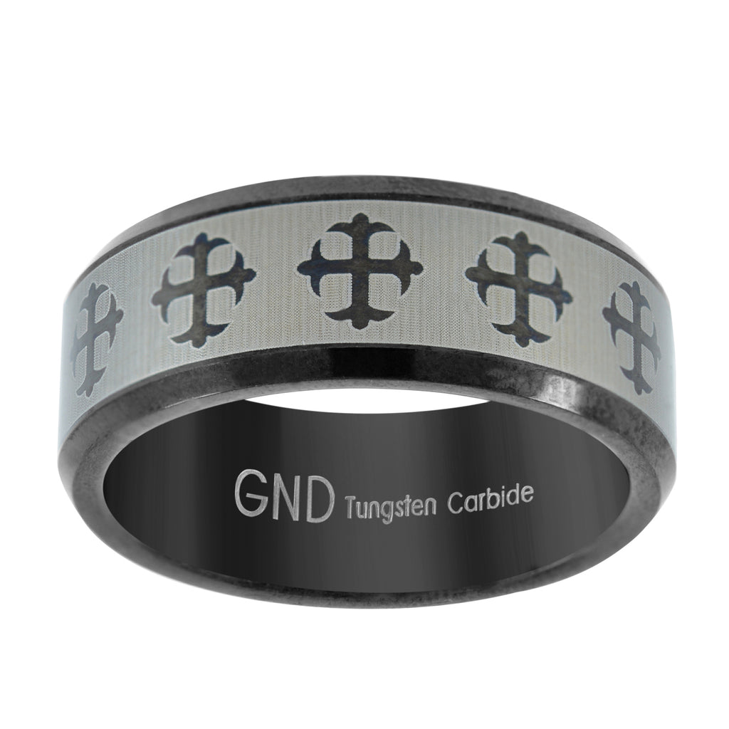 Image Title Tungsten Two-tone Brushed Center Celtic Cross Mens Comfort-fit Size-9 Wedding Anniversary Band
