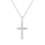 14K White Gold Round and Baguette Diamond Cross Pendant with 18 inch Chain 0.19 Cttw 11 Stones