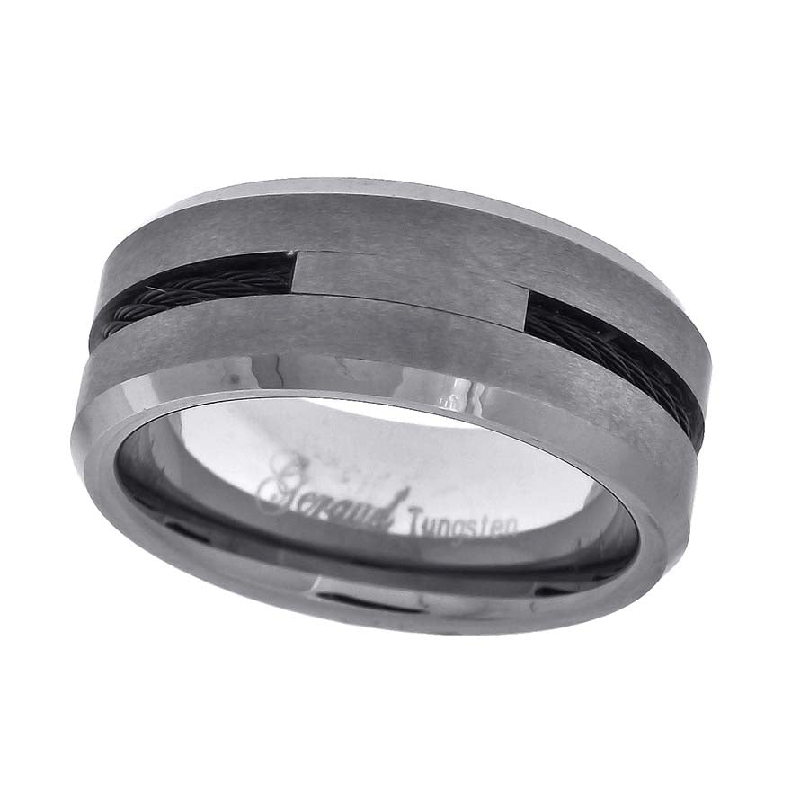 Image Title Tungsten Black Rope Inlay Beveled Edges Mens Comfort-fit 8mm Size-7.5 Wedding Anniversary Band