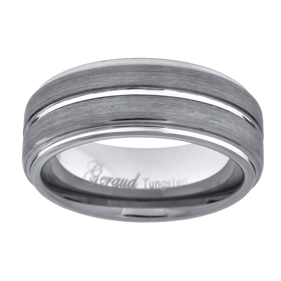 Image Title Tungsten Center Groove Brushed Step Edges Mens Comfort-fit 8mm Sizes 7 - 14 Wedding Anniversary Band