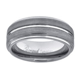 Image Title Tungsten Center Groove Brushed Step Edges Mens Comfort-fit 8mm Sizes 7 - 14 Wedding Anniversary Band