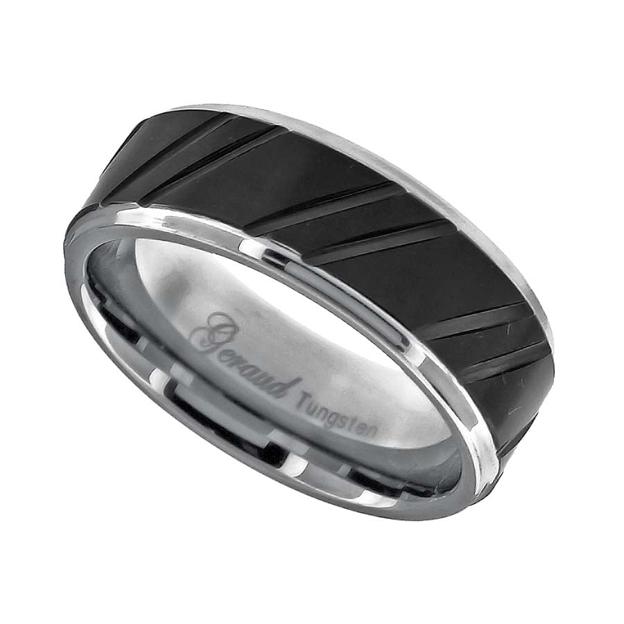 Image Title Tungsten Black Center Diagonal Grooves Mens Comfort-fit 8mm Size-8 Wedding Anniversary Band