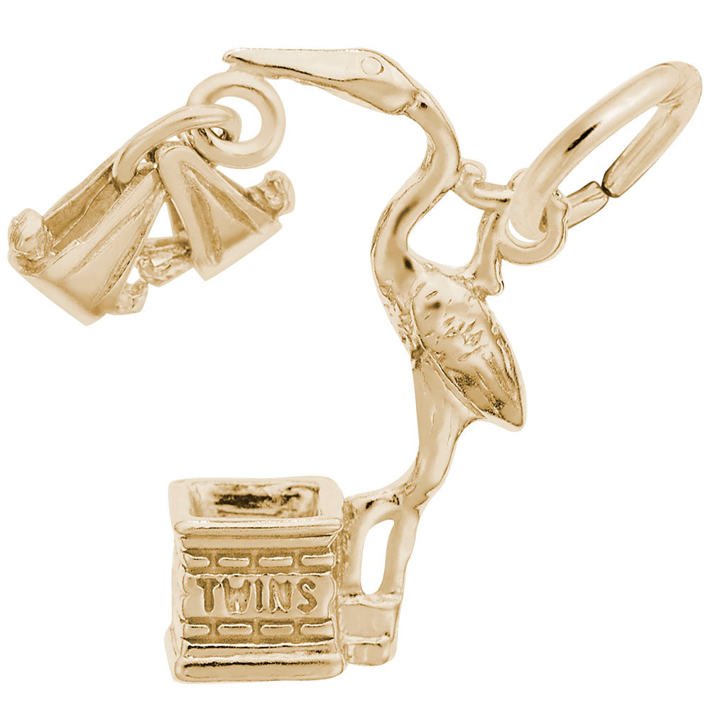 Image Title Rembrandt Charms 14K Yellow Gold Stork, Twins Charm Pendant