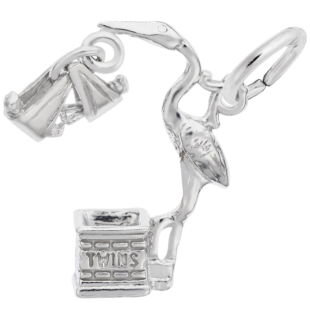 Image Title Rembrandt Charms 925 Sterling Silver Stork, Twins Charm Pendant