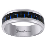 Image Title Titanium Mens Black And Blue Carbon Fiber Inlay Comfort Fit Wedding Band 8mm Size 8.5