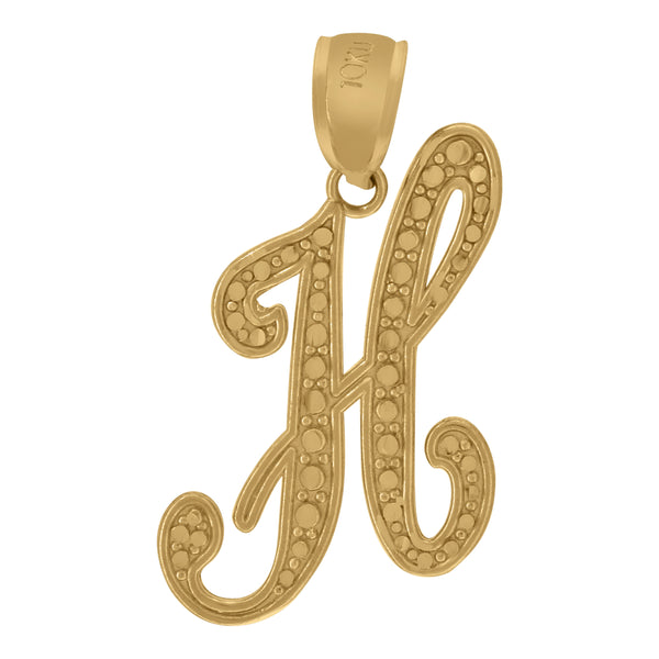 10kt Yellow Gold Unisex Initial H Charm Pendant
