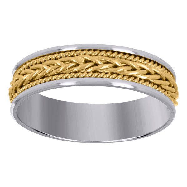 14kt Two-tone Gold Mens Hand Braided Wedding Band Comfort Fit 6mm Sizes 10 - 14