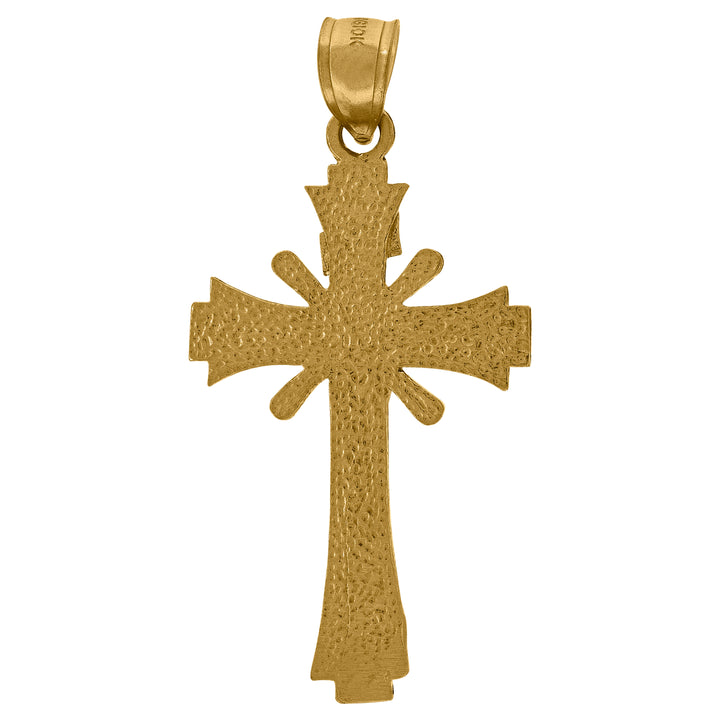 10kt Yellow Gold Unisex Textured Crucifix Cross Religious Charm Pendant