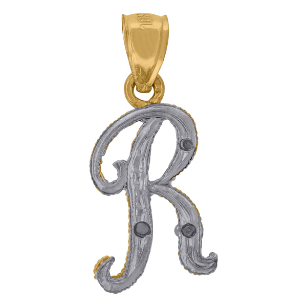 10kt Two-tone Gold Unisex Initial Letter R Charm Pendant