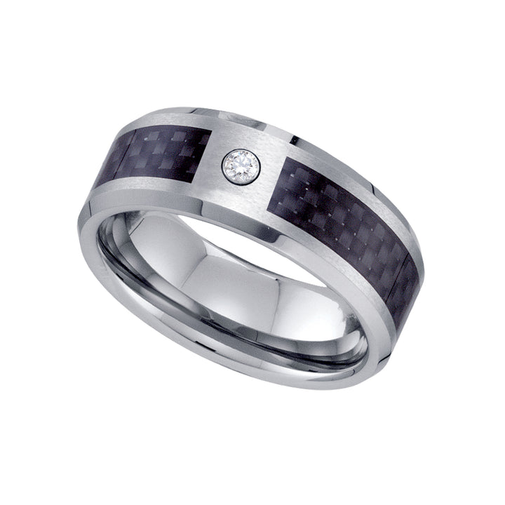 Tungsten Carbon Fiber Inlay Center CZ Comfort-fit 8mm Size-10 Mens Wedding Band