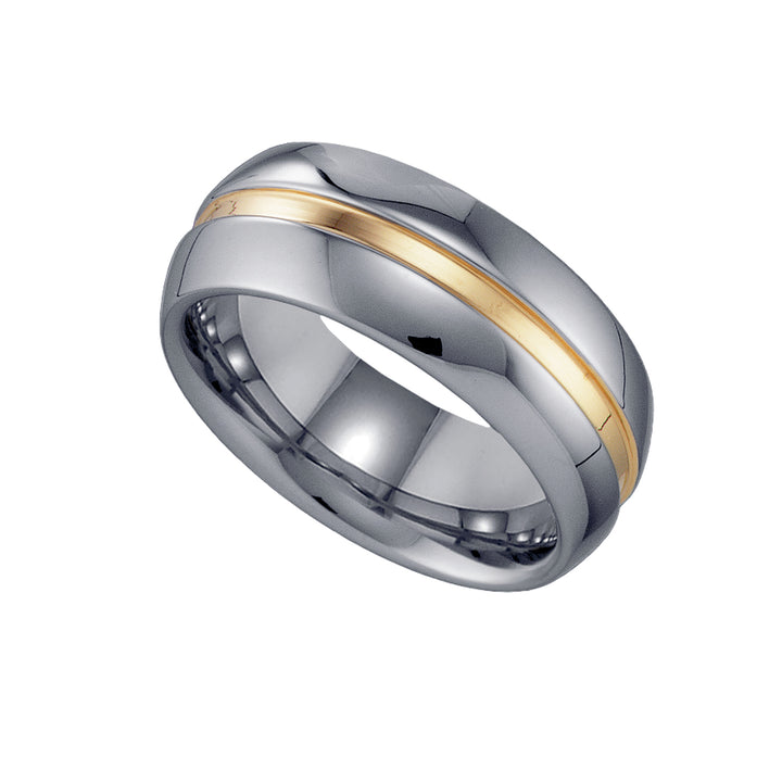 Tungsten Center Gold-tone Groove Polished Dome Mens Comfort-fit 8mm Size-10 Wedding Anniversary Band