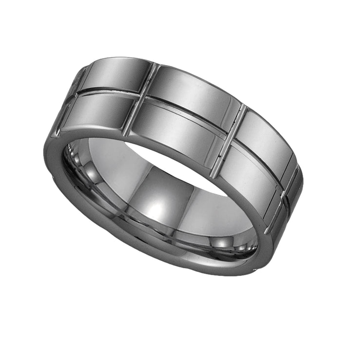 Tungsten Grooved Comfort-fit 8mm Size-8 Mens Wedding Band