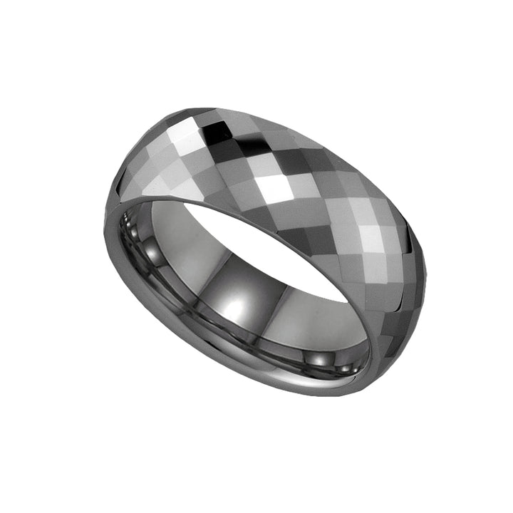 Tungsten Multi Faceted Comfort-fit 8mm Size-9 Mens Wedding Band