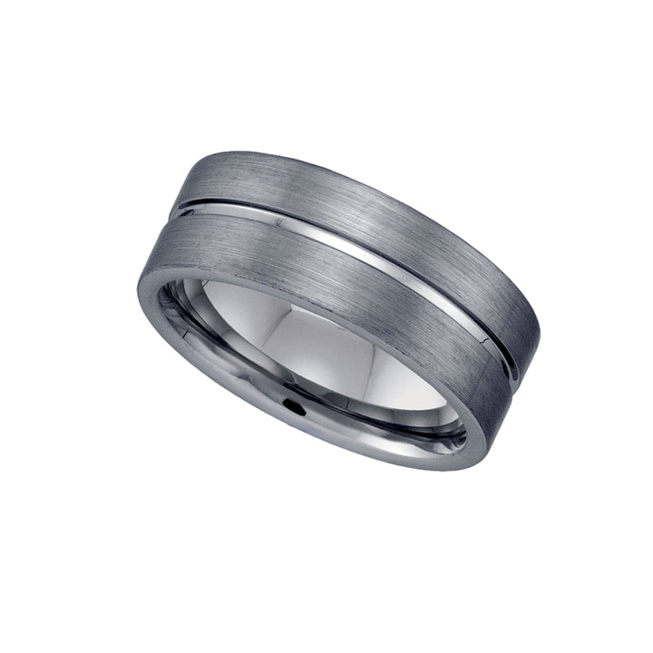 Tungsten Brushed Center Grooved Comfort-fit 8mm Size-12 Mens Wedding Band