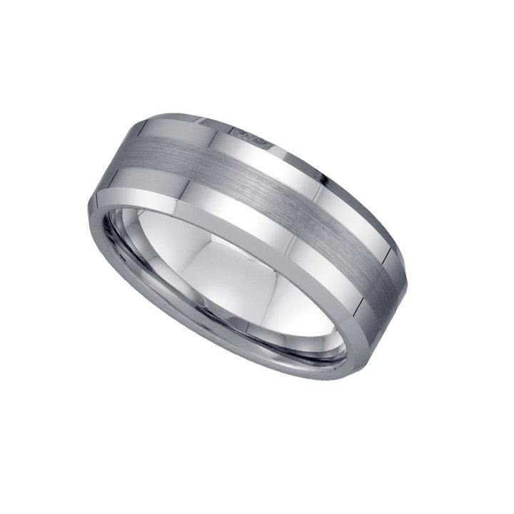 Tungsten Center Brushed Beveled Edges Comfort-fit 8mm Size-12 Mens Wedding Band