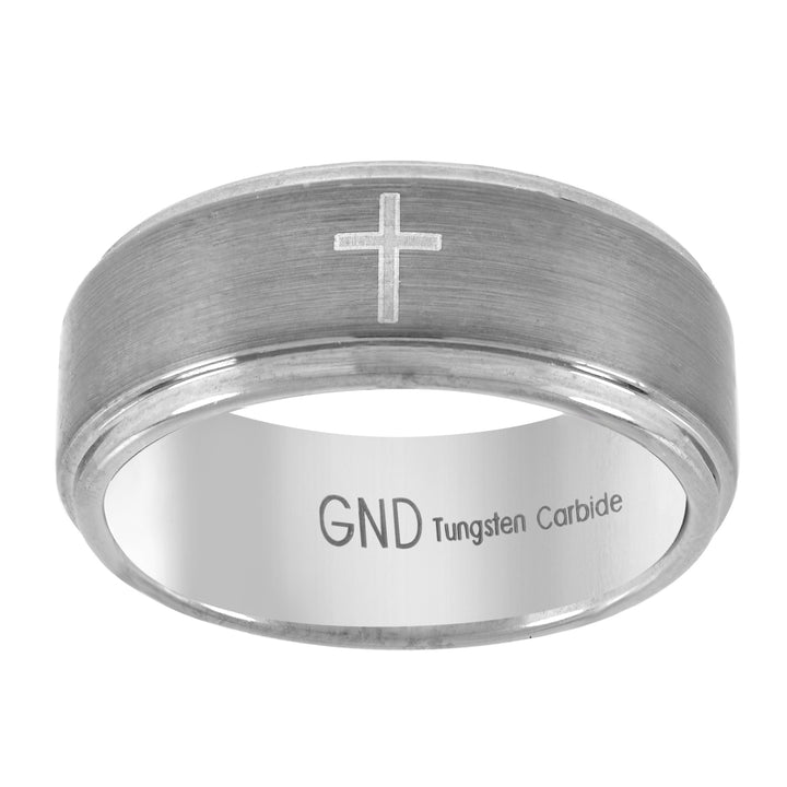 Tungsten Brushed Center Cross Step Edges Mens Comfort-fit 8mm Size-8 Wedding Anniversary Band