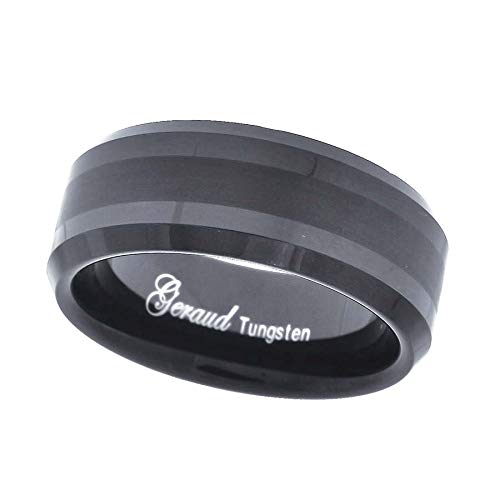 Tungsten Black Center Brushed Beveled Edges Mens Comfort-fit 8mm Size-9 Wedding Anniversary Band