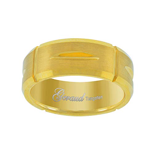 Tungsten Yellow-tone Diamond-cut Mens Comfort-fit 8mm Size-10.5 Wedding Anniversary Band