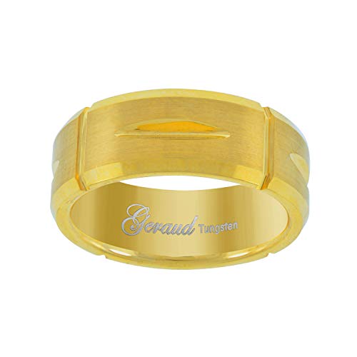 Tungsten Yellow-tone Diamond-cut Mens Comfort-fit 8mm Size-13.5 Wedding Anniversary Band