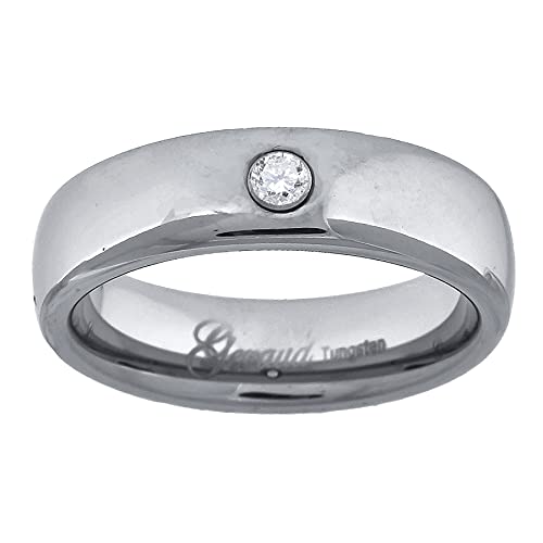 Tungsten CZ Polished Dome Mens Comfort-fit 7mm Size-8.5 Wedding Anniversary Band