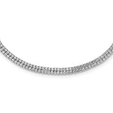 Sterling Silver Rhodium-plated 2-Row Cubic Zirconia with 2in. Extender Necklace Size 16