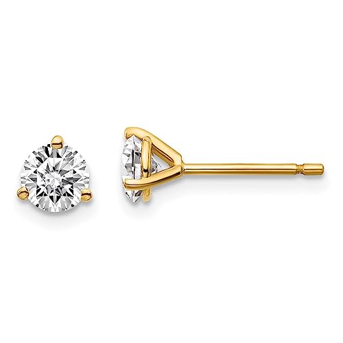 14kt Yellow Gold 0.75ct with Certified VS/SI, D E F, Lab Grown Diamond 3 Prong Stud Earrings