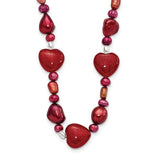 925 Sterling Silver Red Jade Hearts, Freshwater Cultured Pearl Bracelet