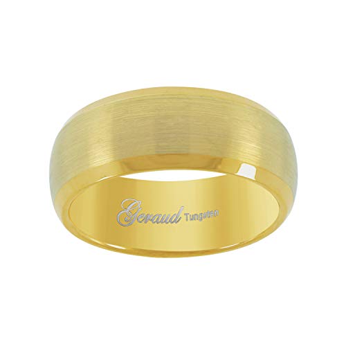 Tungsten Yellow-tone Center Brushed Beveled Edges Mens Comfort-fit 8mm Size-10 Wedding Anniversary Band